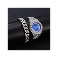 2 In 1 Men's Watch With Bracelet Cuban Chain Set - Silver